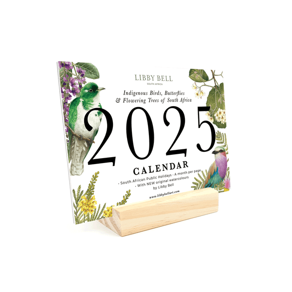 A bright and beautiful celebration of South Africa's Flora and Fauna, our brand new- 2025 calendar collection in here and they are covered in Libby's most detailed birds, butterflies and bountiful botanicals. 