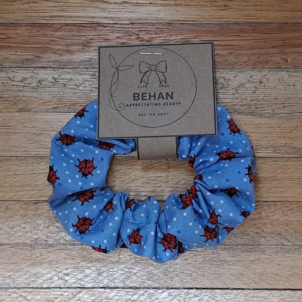 Scrunchie - Ladybug Design - Blue