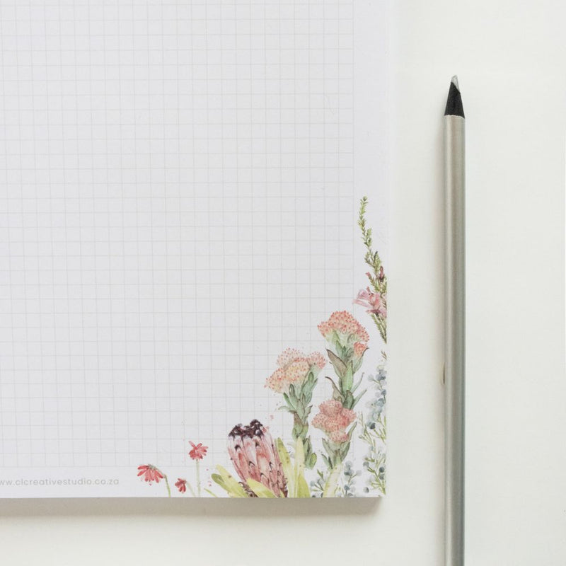 Elevate your note-taking experience with our Fynbos A5 Notepad, featuring exquisite watercolor fynbos artwork by Claudi Lourens.