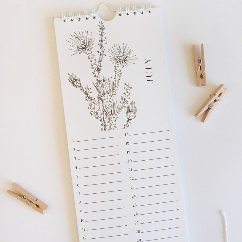 This birthday calendar features modern and minimal Fynbos Sketches from the Fynbos Illustration Range. 