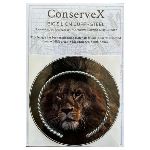 Big 5 Lion Cuff - Hand-forged Steel Cuff/Bangle from snare wire - Anti-poaching mission