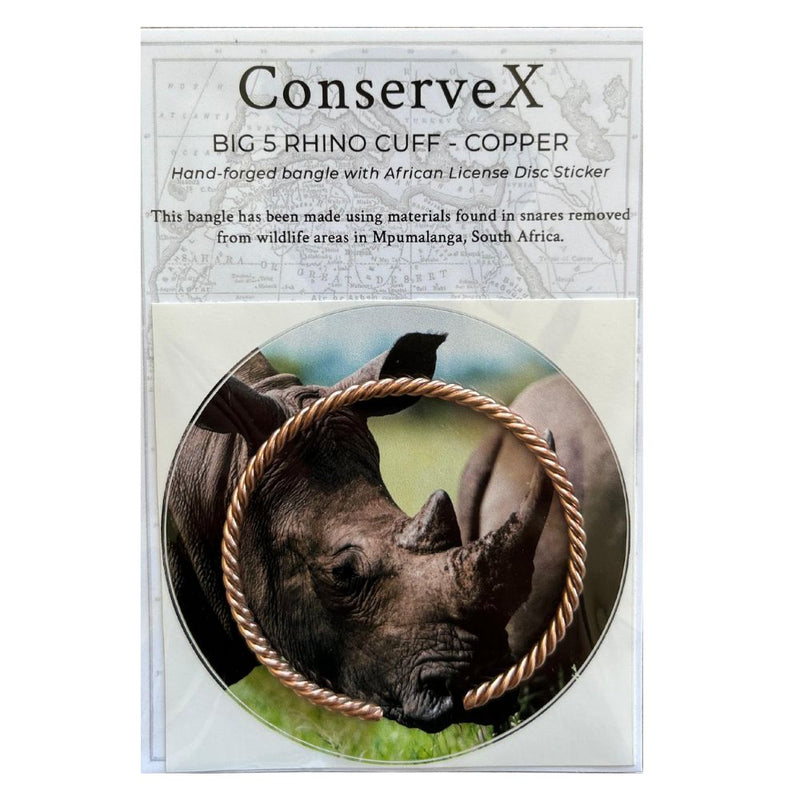 Big 5 Rhino Cuff - Hand-forged Copper Cuff/Bangle from snare wire - Anti-poaching mission