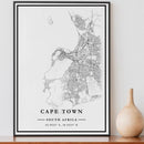 Black and White Map of Cape Town in sizes A4, A3, A2 and A1