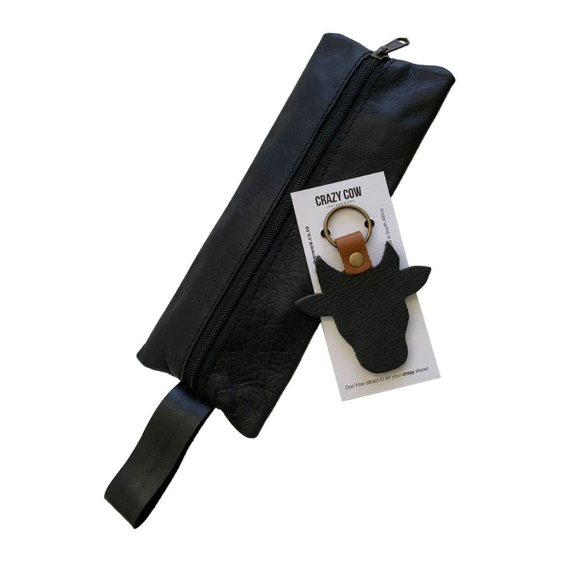 Leather Stationary Bag & Leather Cow Head Key Chain
