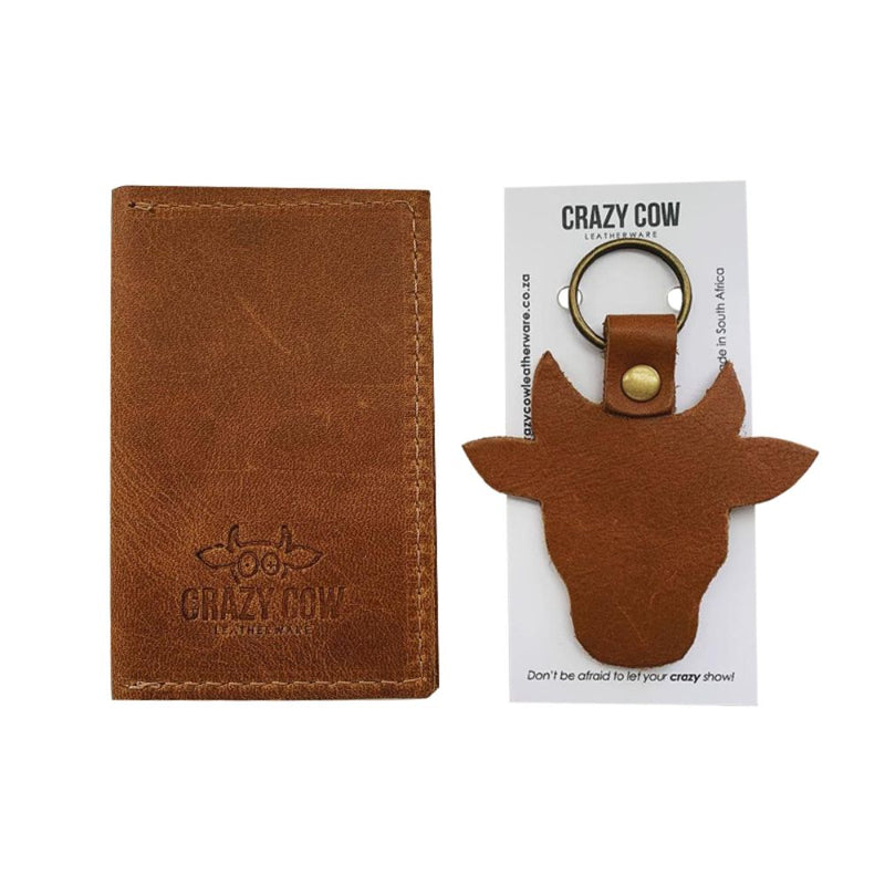 Pocket Leather Wallet & Cow Head Leather Keychain