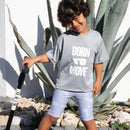 Our Set features a comfy pair of bicycle print tights and a matching top with the bold slogan “Born to Move”