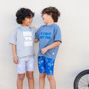 Our Set features a comfy pair of bicycle print tights and a matching top with the bold slogan “Born to Move”