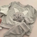 The Most comfortable and soft tracksuit out. The sweater has bunny face detail and the Harem style joggers is ribbed cotton fabric. 
This Tracksuit comes with a matching Knitted rolled hem beanie in the most stunning "feels like cashmere" wool.
Cotton Brushed Fleece and Ribbing


Knitted Beanie colour - Winter White