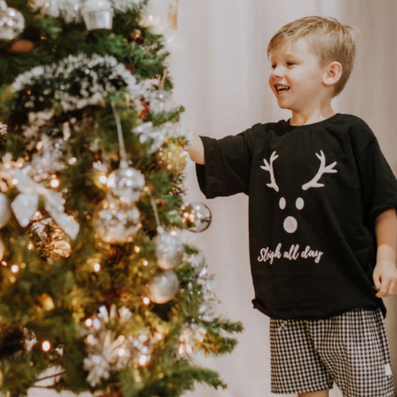 Two-piece Christmas Pajama Set for Baby, Toddler/Littles and Teen's.

Available in Mum sizes too!! Don’t miss the fun!

All of our items are proudly made in South Africa with the best quality fabrics.

White print on black

