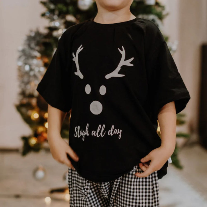 Two-piece Christmas Pajama Set for Baby, Toddler/Littles and Teen's.

Available in Mum sizes too!! Don’t miss the fun!

All of our items are proudly made in South Africa with the best quality fabrics.

White print on black

