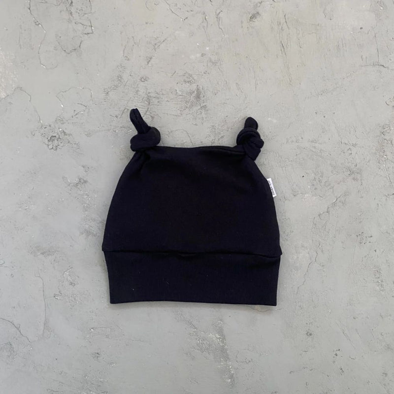 Double Knot Style Beanie made with soft 100% Cotton Interlock in Black.