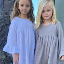 Soft Double Layered 100% Cotton Muslin is used for this Gorgeous Gypsy dress with sleeve detail.

-Round neck

-Snap clips at back for fastening

-Three quarter length sleeves with frill detail.

-Cotton Muslin

AS SEEN IN BRITISH VOGUE

