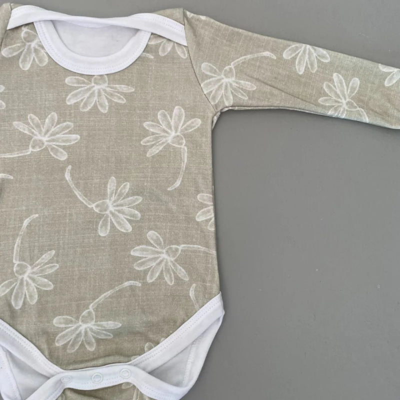 Baby 100% Cotton Long Sleeve Flower Onesie