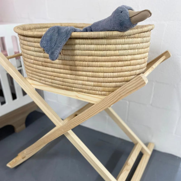 Moses baskets are suitable from newborn to 6 months old or until your baby starts to roll over.
The basket measures: l:82, W:52, D:30 but size could vary slightly as they are all hand-made.