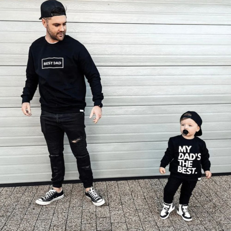 Our Dad and Mini Duo set is everything you need with the "Dad and me" matching look (style) and comfort.
Round crew Neck, Rib Cuff and Waistband.
Relaxed oversized fit
Black with print

Also available in charcoal Grey with white print 
100% Cotton Brushed Fleece