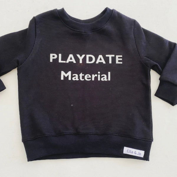 Our Comfortable Sweaters made out of 100% Cotton Brushed Fleece for the windy or cooler weather.

Colour - White and black

Print - Playdate Material