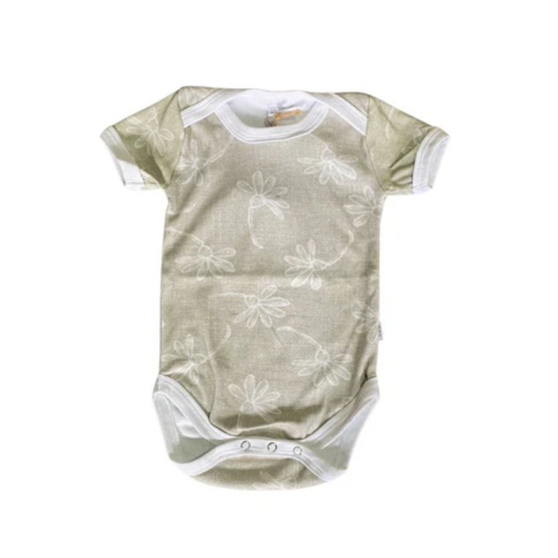 Short Sleeve onesie with envelope neck
Snaps at crotch to assist with easy diaper changes.
100% Cotton Interlock