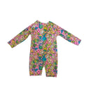Smiley body suit designed in such a Fun bright print. 
Full Body Swimsuit Style             
Snug Body fit
Zipper at back
Long sleeves
UPF50+
