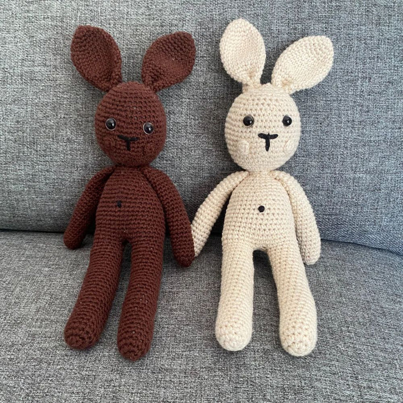 Crochet Bunny available in Natural Oats or Shade Chocolate Brown.

Made from 100% Cotton Natural Yarn.

Black Safety Eyes and Micro Ball Cotton Stuffing.