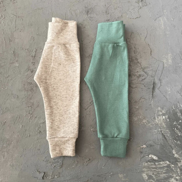 Kids 2-pack Leggings 100% Cotton Soft Stretch Rib Oatmeal and Sage