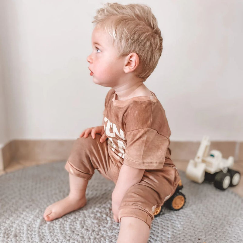 Cool, light and perfect for spring, summer and play time!

Made in 100% Cotton fabric.

Single jersey T-shirt | Unbrushed Fleece Shorts with elastic waist