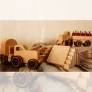Oakley the Log Hauler: Haul logs with Oakley! This wooden log hauler comes with dowels to practice fine motor skills and imaginative play.
Larry the Truck Hauler: Tom's got the haul! This wooden truck hauler features four rounded blocks for kids to load and unload.