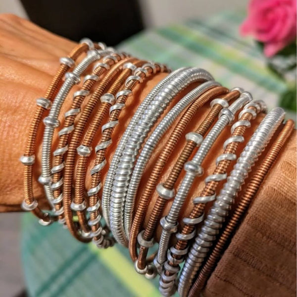 Silver & Rose Gold Venda Bangle Set