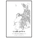 Black and White Map of Cape Town in sizes A4, A3, A2 and A1
