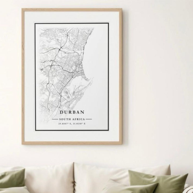 Black and White Map of Cape Town in sizes A4, A3, A2 and A1