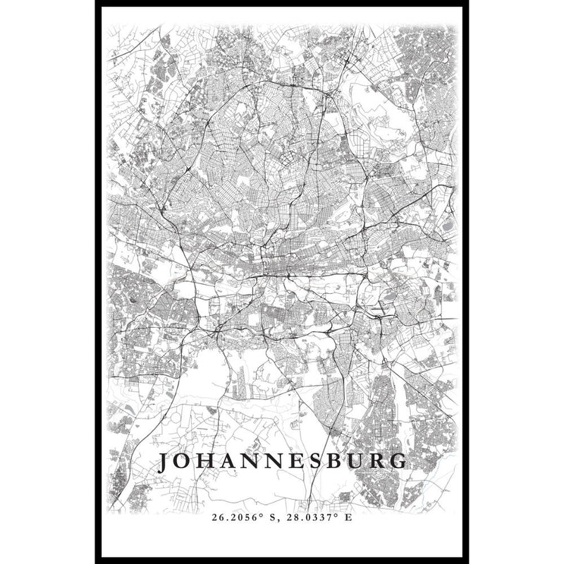 Black and White Map of Cape Town in sizes A4, A3, A2 and A1