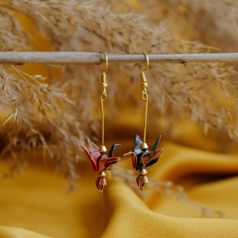 Jislaaik-Online-Shop 21 Folds Collaboration J21 Handmade Origami Earrings Sunrise - Origami Earrings - Crane