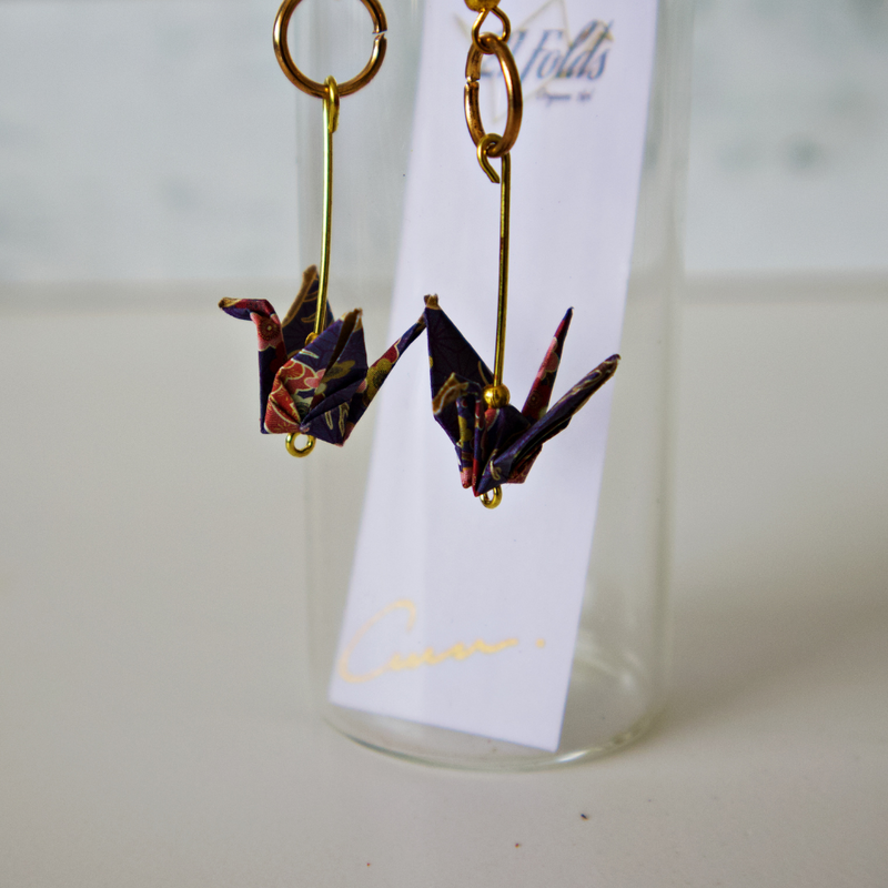 Jislaaik Online Shop - 21Folds - Origami Paper Earrings - crane dark-2