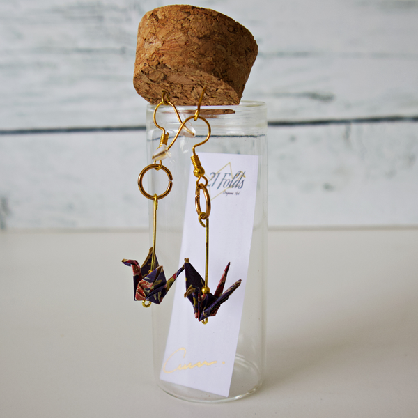 Jislaaik Online Shop - 21Folds - Origami Paper Earrings - crane dark