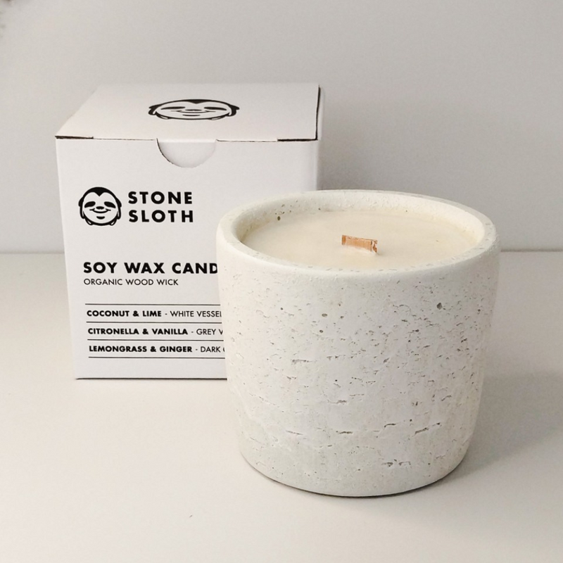 Jislaaik Online Shop - Stone Sloth - Coconut and Lime Soy Wax Candle White Vessel