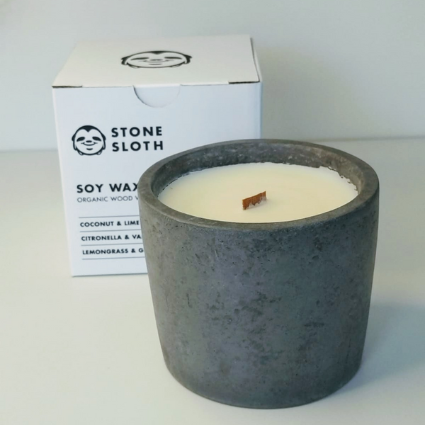 Jislaaik Online Shop - Stone Sloth - Lemongrass and Ginger Soy Wax Candle Dark Grey Vessel