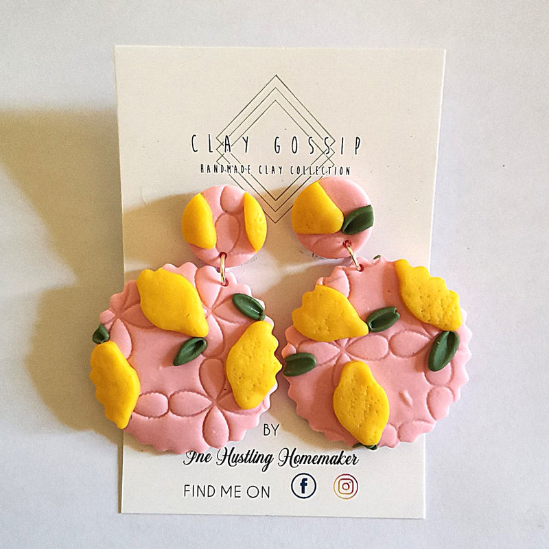 Jislaaik Online Shop The Hustling Homemaker Pink Lemons Clay Earrings