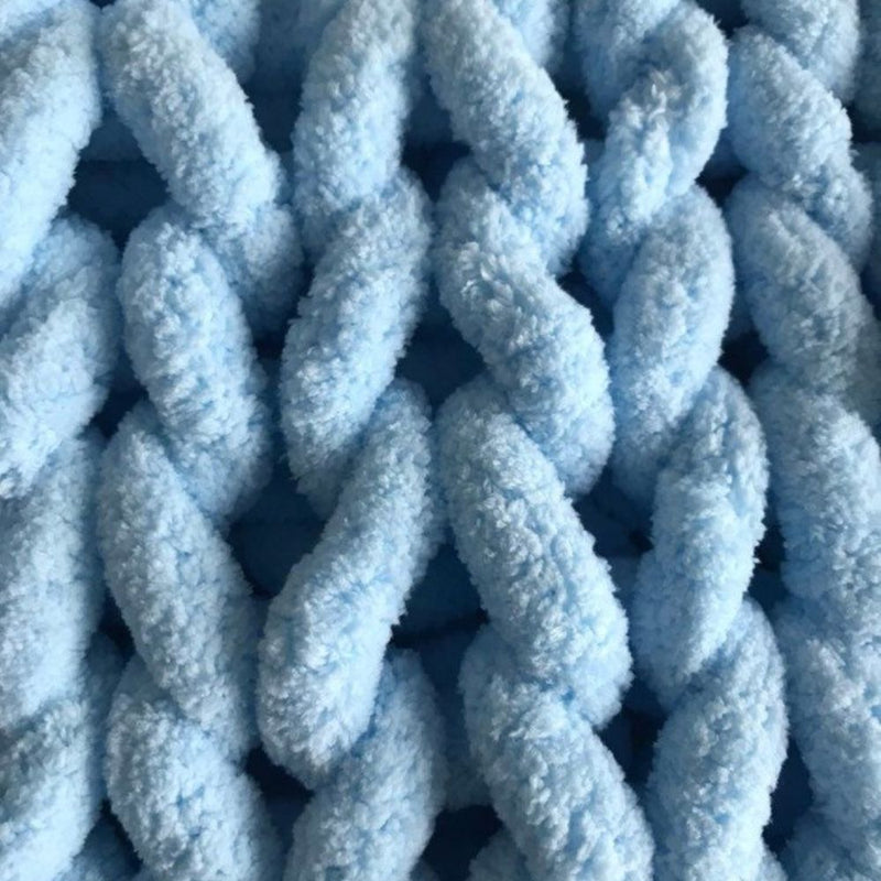 Blue plush chunky knitted blanket colour sample