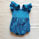 Shweshwe Kids Romper with Ruffled Sleeves